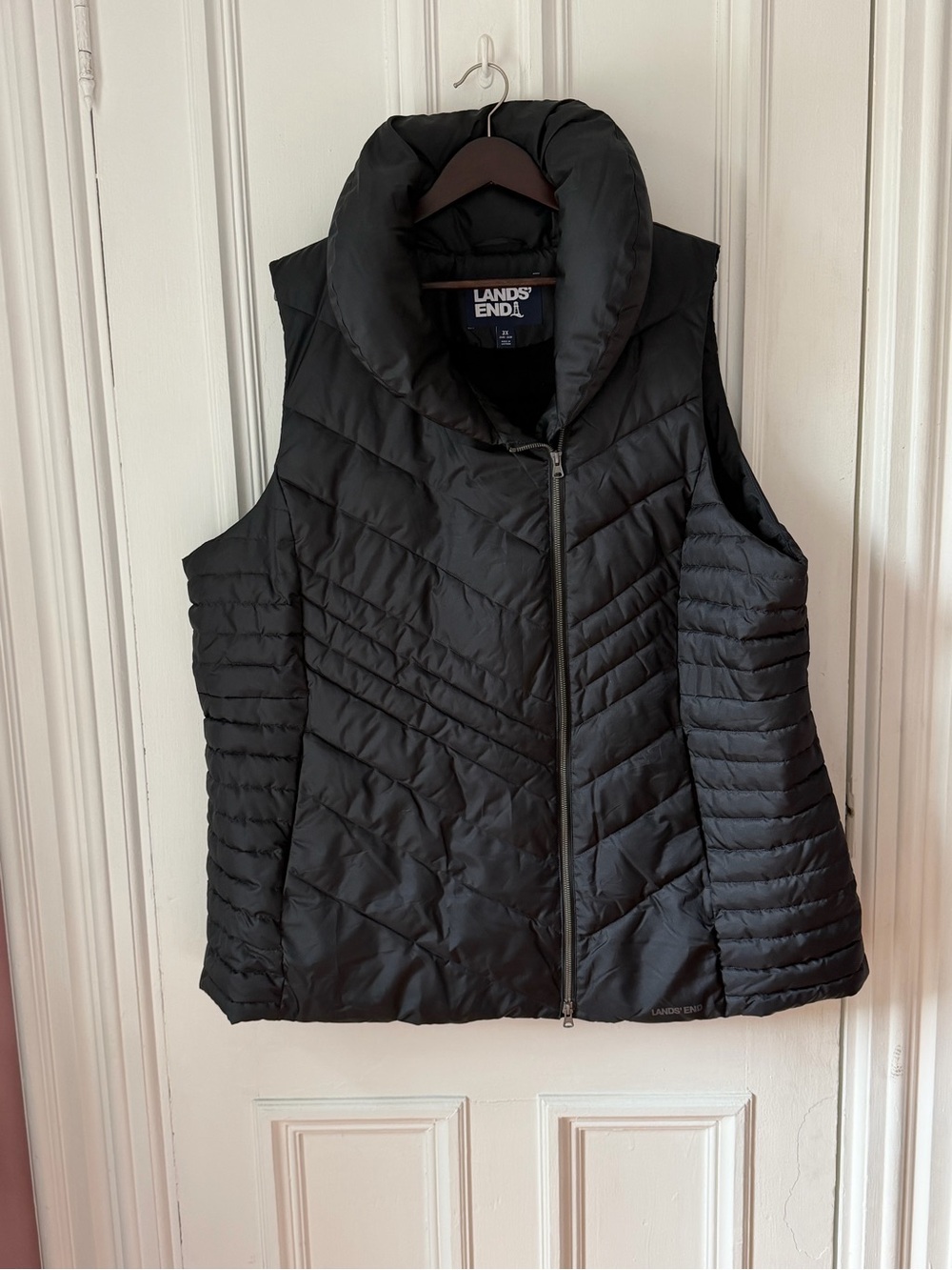 Women’s Lands End Insulated Sleeveless Zip Up Quilted Black Funnel Neck Coat 3X